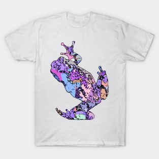 Purple Tree Frog Climbing Colorful Blue Pink T-Shirt